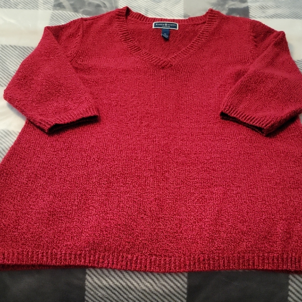 🍂3/$30 Red V-Neck Sweater by Karen Scott Woman, size 1X , 3/4 sleeves.
